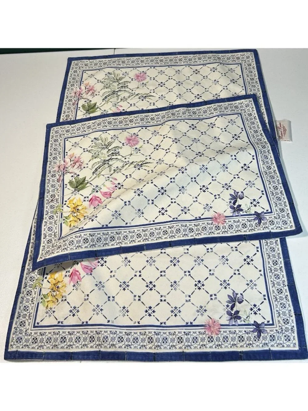 Maison D Hermine Set Of Three Fabric Placemats Faience Country Blue Floral 14x19